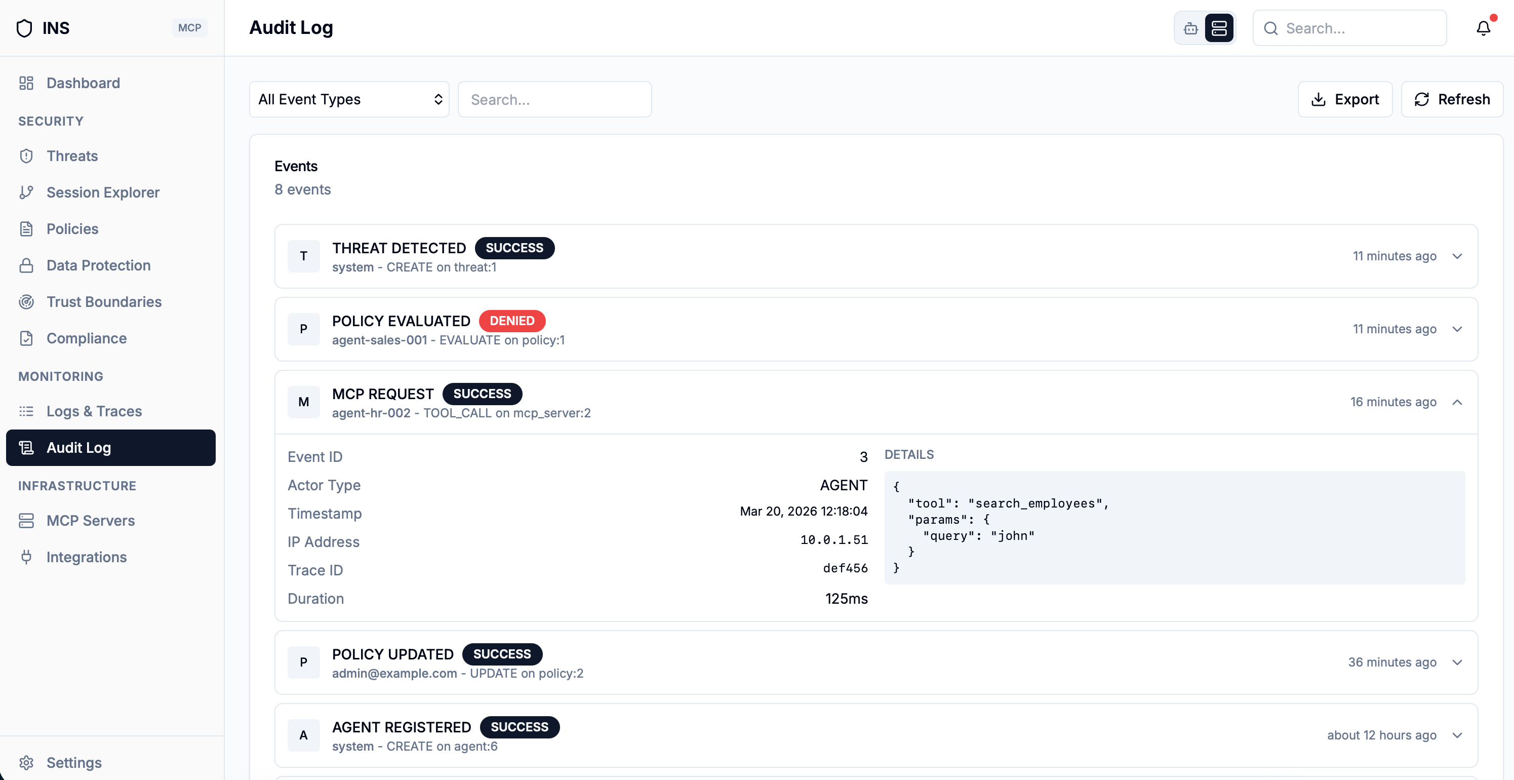 MCP audit log with full traceability of AI agent tool calls for SOC 2 and GDPR compliance